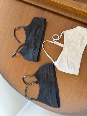 lululemon athletica Black & Cream Ribbed Sports Bralette Trio